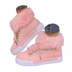 Pink Fur-Lined High-Top Sneakers